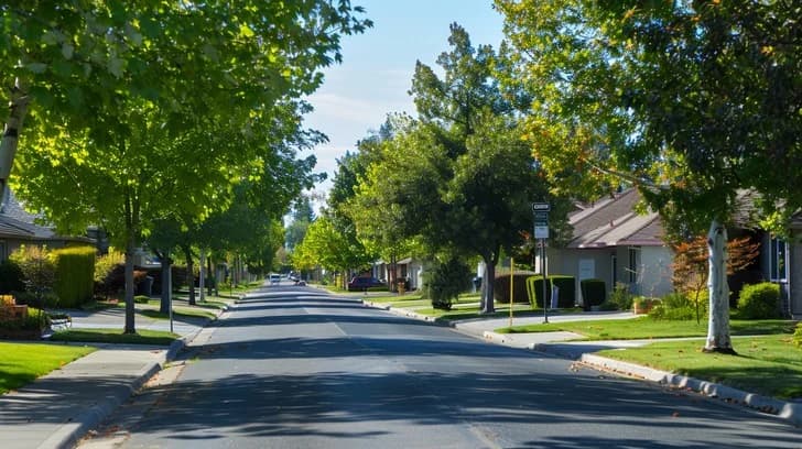 Tree-lined neighborhood homes